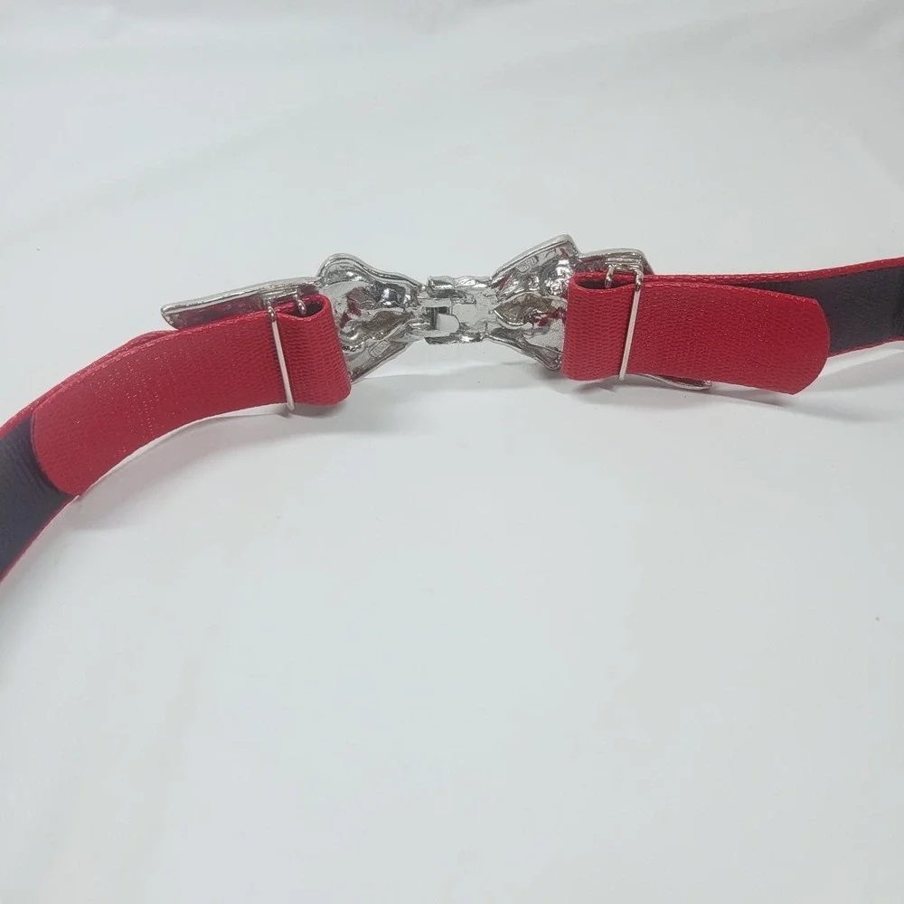 VTG 1986 Mimi Di N Molten Silver Bow Belt Red Lizard Faux Leather Statement